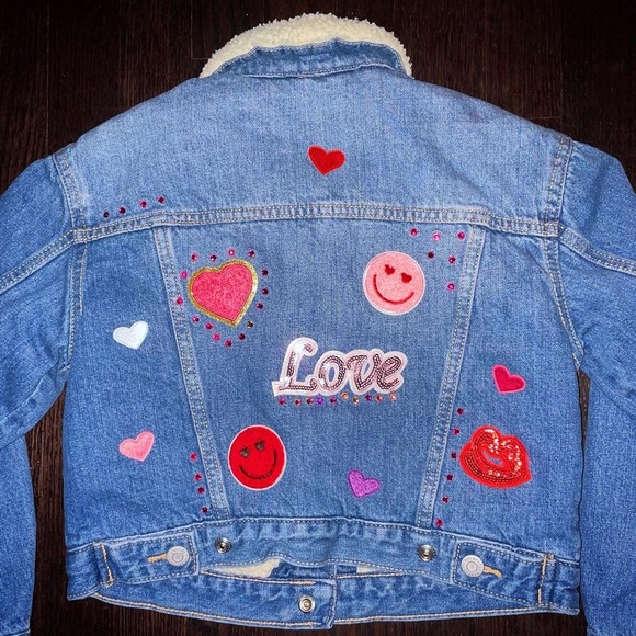 Old Navy Other - Bedazzled and patches shearling denim jacket